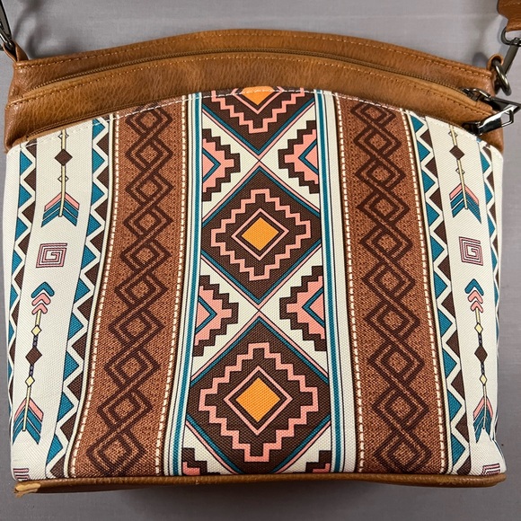 Boho Aztec Style Brown Crossbody Purse retro Canvas Western Pockets& Long Strap - Picture 2 of 7